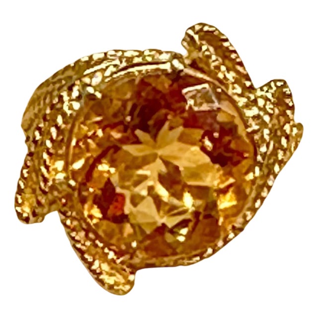 8 Carat Natural Round Citrine Cocktail Ring in 14 Karat Yellow Gold, Estate For Sale