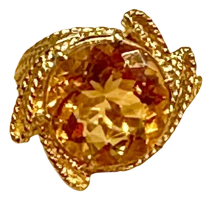 8 Carat Natural Round Citrine Cocktail Ring in 14 Karat Yellow Gold, Estate