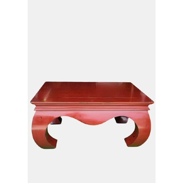 ​Vintage Large Ming Style Vermilion Red Chow Leg Chinoiserie Coffee Table For Sale - Image 10 of 12