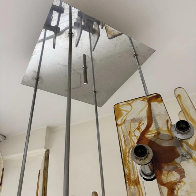 1970s Modernist 16-Light Chandelier in Murano Glass and Steel, 1970s For Sale - Image 5 of 13