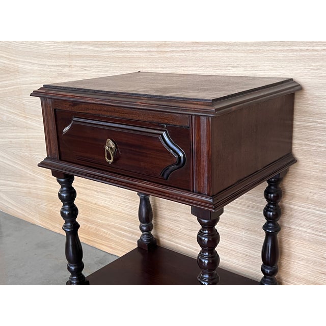 Pair of Spanish Nightstands With One Drawer and Low Shelve For Sale - Image 6 of 9