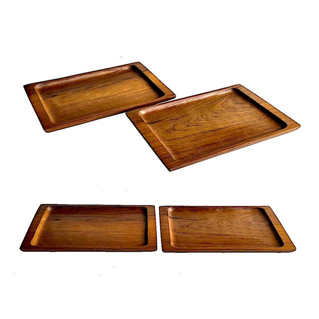 Mid-Century Modern Vintage Hand-Carved Teak Wood Trays, a Pair For Sale - Image 3 of 8