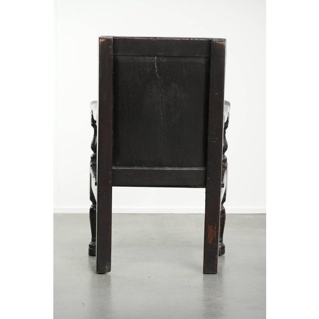 Antique English Oak Wainscot Chair with Wood Carving For Sale - Image 4 of 14