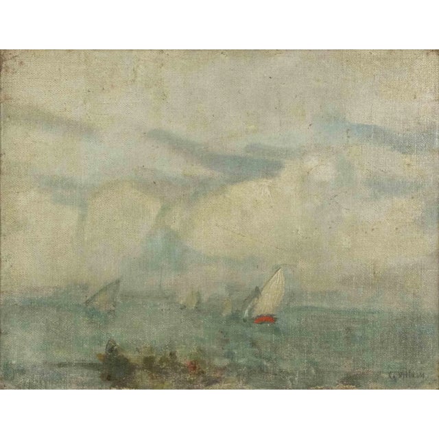 Gennaro Villani, Seaside, Mixed Colored Oil on Canvas, Early 20th-Century For Sale - Image 4 of 5