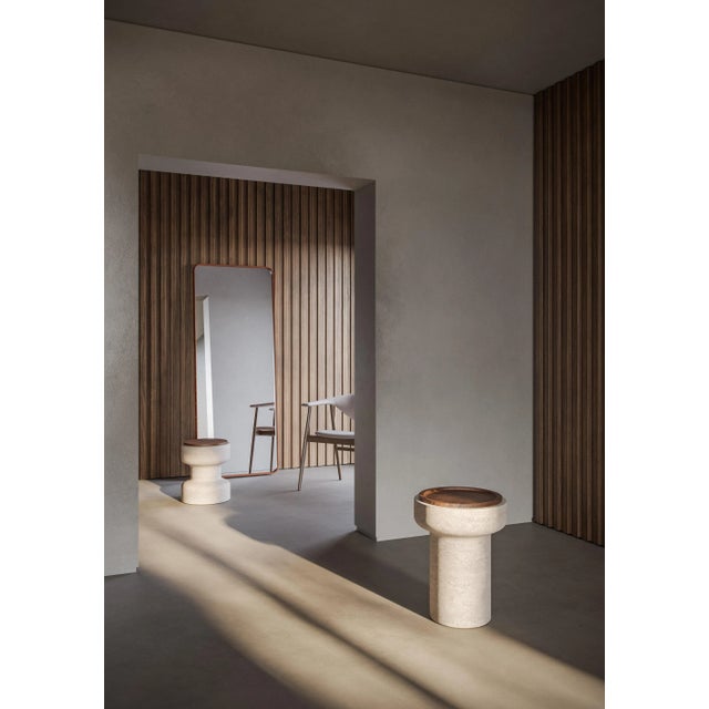 MMairo New Modern Side Table in Travertine and Walnut, Designer Ivan Colominas For Sale - Image 4 of 7