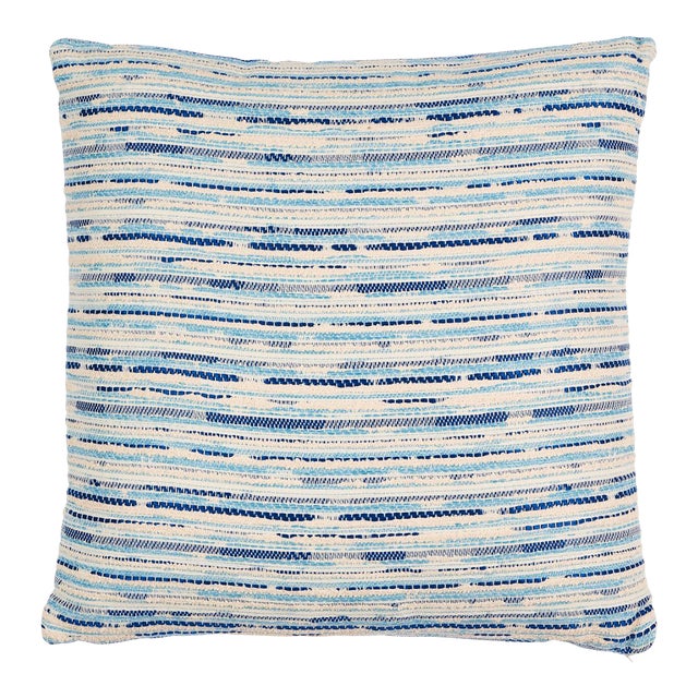 Schumacher Tomori Indoor/Outdoor 24" Pillow in Blue For Sale