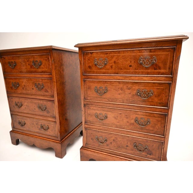 Antique Georgian Burr Walnut Bedside Chest of Drawers, 1930, Set of 2 For Sale - Image 9 of 11
