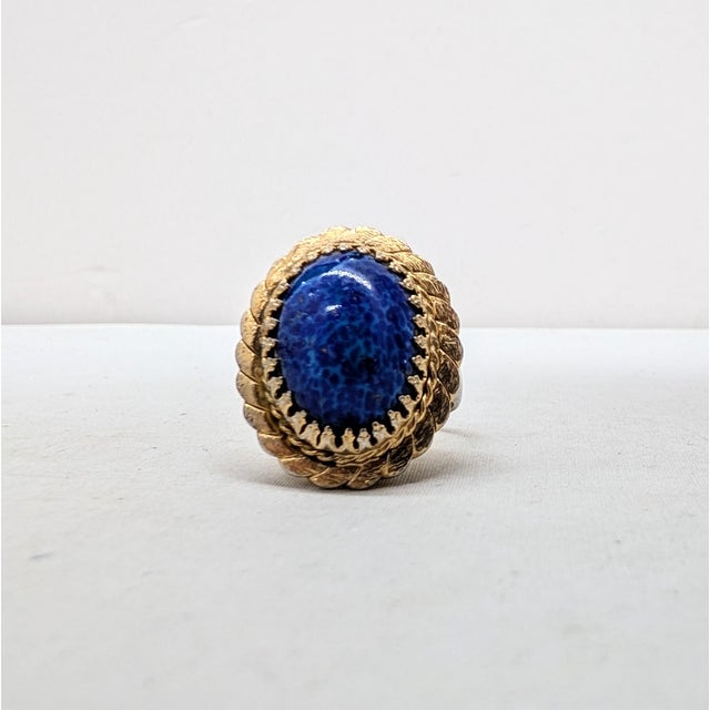 Vintage 1968 Signed Napier Goldtone Cabochon Faux-Lapis "Poison" Adjustable Ring For Sale - Image 13 of 13