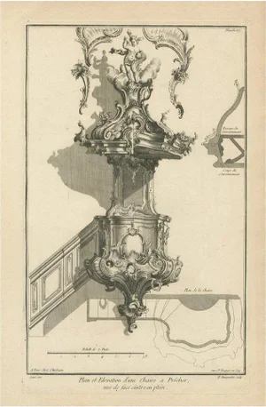 Antique Baroque Sermon Pulpit with Full Arch Elevation, 1740