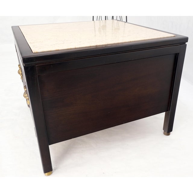 Pair square marble top 2 door nightstands end tables large decorative pulls brass feet tips mint.