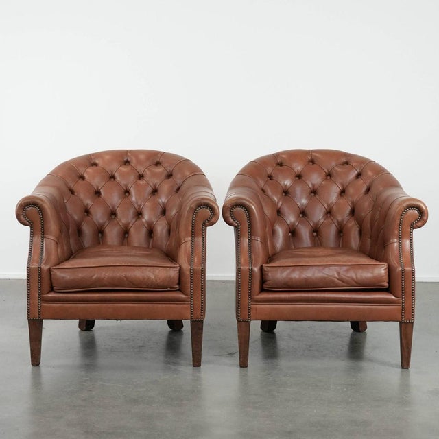 Chesterfield Club Chairs in Cowhide Leather, Set of 2 For Sale - Image 18 of 18