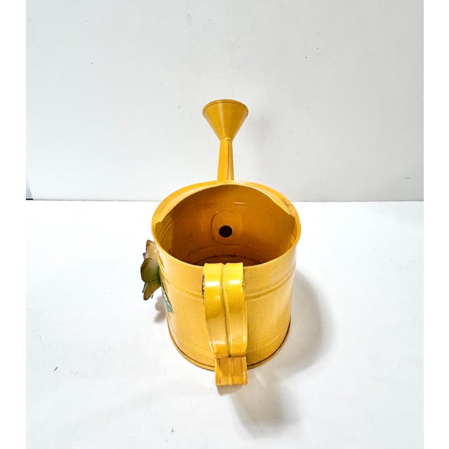 Teleflora Vintage Yellow Toleware Watering Can With Floral Detail – Cottage Garden Planter Decor - Teleflora For Sale - Image 4 of 12