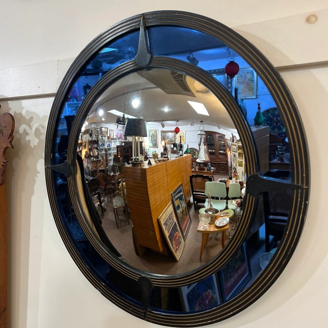 Blue Art Deco Round Convex Cobalt Blue Glass Mirror For Sale - Image 8 of 9