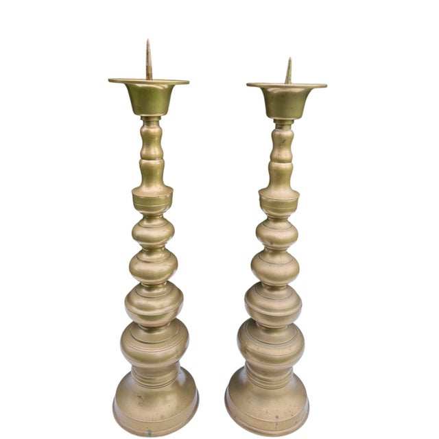 Vintage 20” Brass Turned Baluster Candlesticks, a Pair For Sale - Image 4 of 12