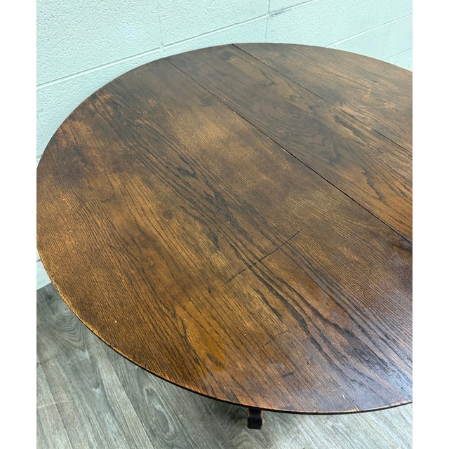 Brown Antique Arts & Crafts Mission Quarter Sawn Oak Pedestal Dining Table For Sale - Image 8 of 16