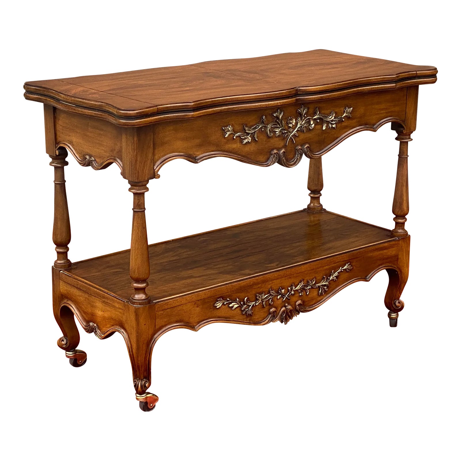 Vintage Karges Furniture French Louis XV Style Walnut Flip Top Serving