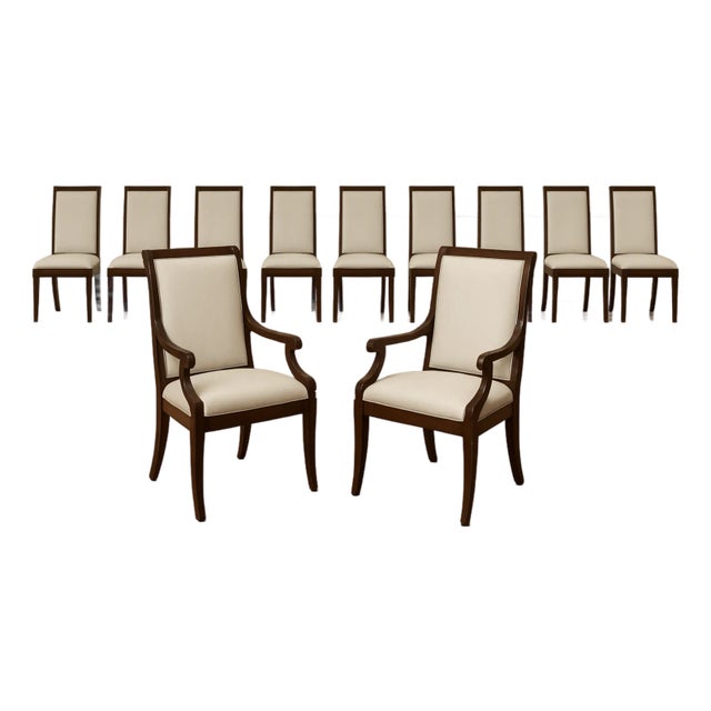 Set of 10 Solid Mahogany Dining Room Chairs With Crypton Performance Fabric For Sale