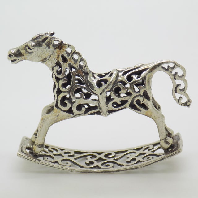 1980s Vintage Italian Handmade Genuine Silver Rocking Toy Horse Figurine Miniature, Made in Tuscany (Italy) For Sale - Image 5 of 9