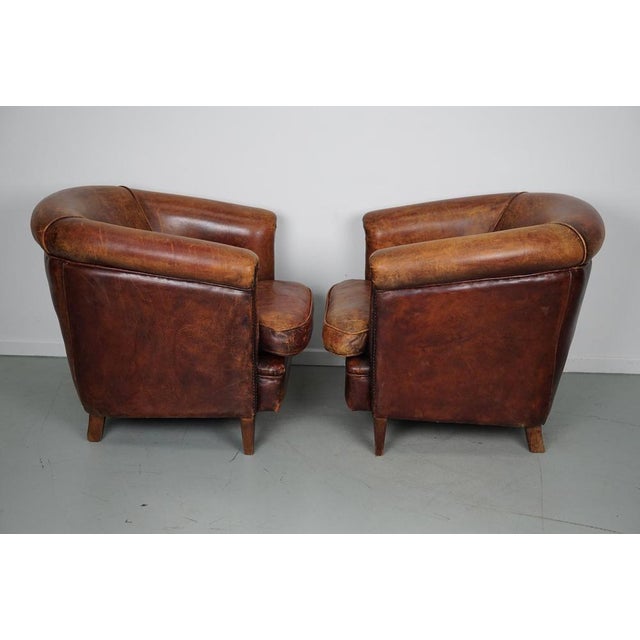 Set of Vintage Dutch Cognac Colored Leather Club Chairs For Sale - Image 16 of 18