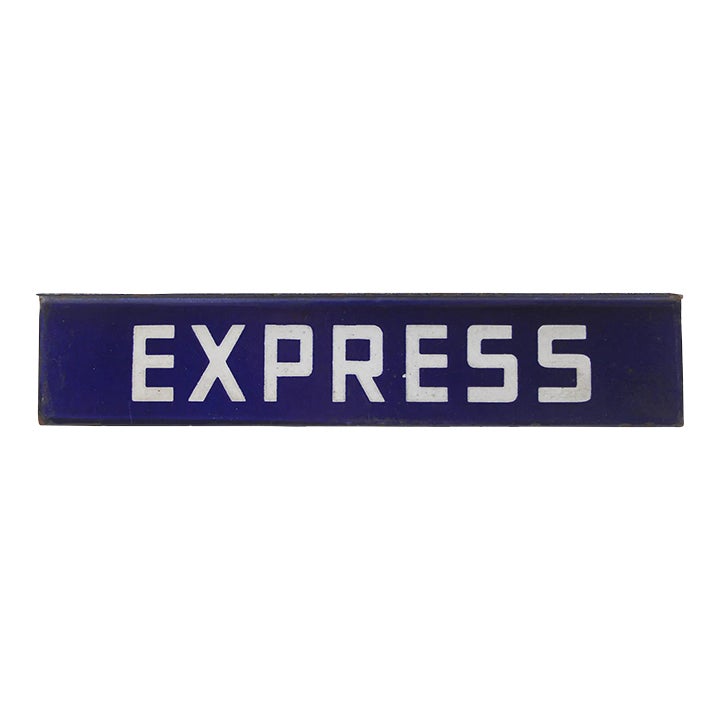 Vintage European French Dark Blue Steel Express Sign | Chairish