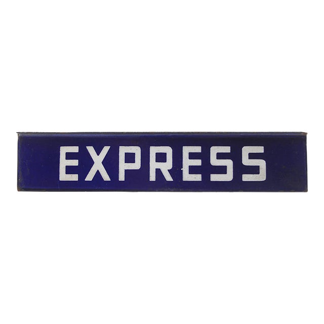 Vintage European French Dark Blue Steel Express Sign For Sale