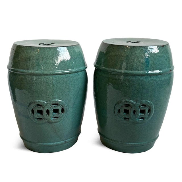 Asian Vintage Seafoam Green Ceramic Garden Stool For Sale - Image 3 of 8