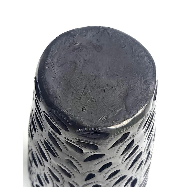 Ceramic Vintage Hand Carved Oaxacan Barro Negro Vase With Pierced Lace Motif For Sale - Image 7 of 12