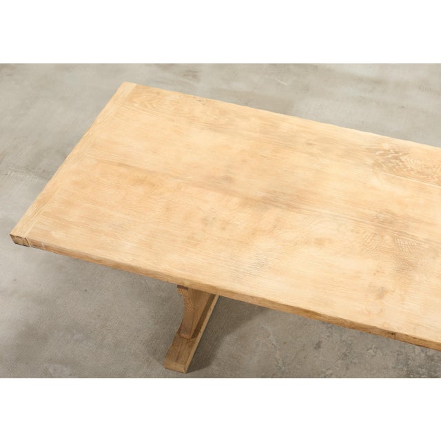 Tan Country French Bleached Oak Farmhouse Trestle Dining Table 8 Ft For Sale - Image 8 of 18