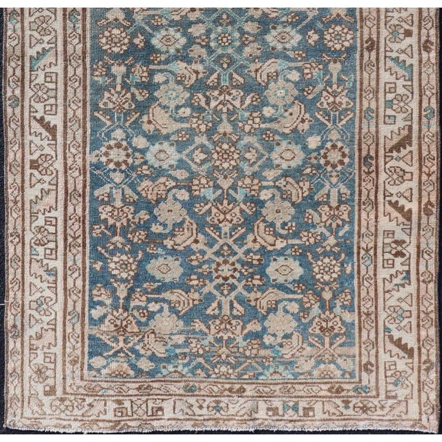 Hamedan antique Persian rug with Sub-Geometric design in blues and neutrals. Keivan Woven Arts / rug VAS-50051, country of...