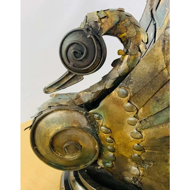 Brutalist Bronze Swan Statues, Mid-20th Century Pair on Black Base For Sale - Image 10 of 13