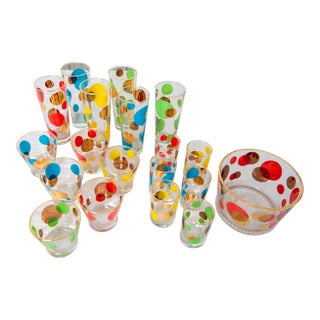 Vintage Mid-Century Modern Polka Dot Bar Glass Set, Glass 1950s - 19pcs For Sale