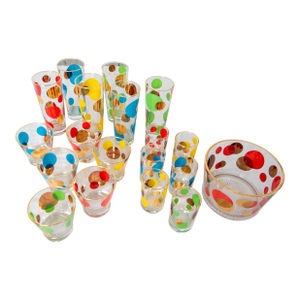 Vintage Mid-Century Modern Polka Dot Bar Glass Set, Glass 1950s - 19pcs