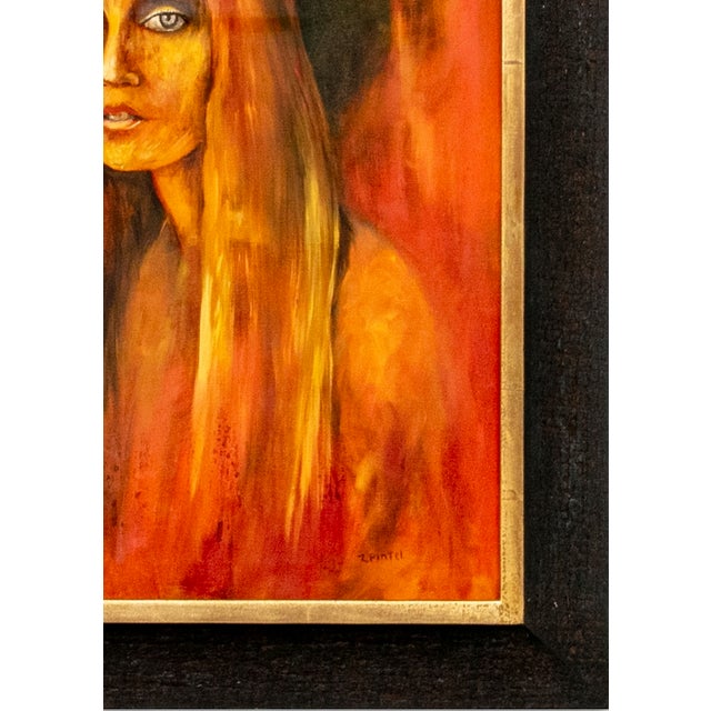 Scarlet Vintage Mid-Century Expressionist Oil Painting Portrait of a Blonde Woman by Z Pintel, Framed For Sale - Image 8 of 16