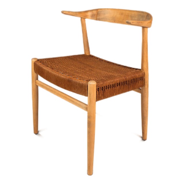 Rare Mid-Century Scandinavian Modern "Horn" Desk / Accent Armchair in Beech & Paper Cord Attributed to Folke Ohllson for Dux, Sweden, C. 1950s For Sale