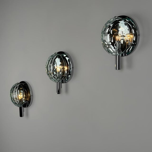1960s Faceted Glass Wall Lights attributed to Pia Guidetti Crippa for Lumi Milano, 1960s, Set of 3 For Sale - Image 5 of 18