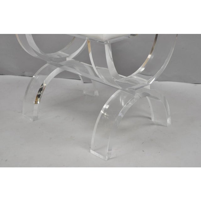 Plastic Contemporary Modern Lucite Acrylic X-Form White Vanity Bench Stool Seat For Sale - Image 7 of 15