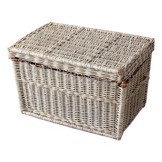 Vintage White Wicker Storage Basket For Sale