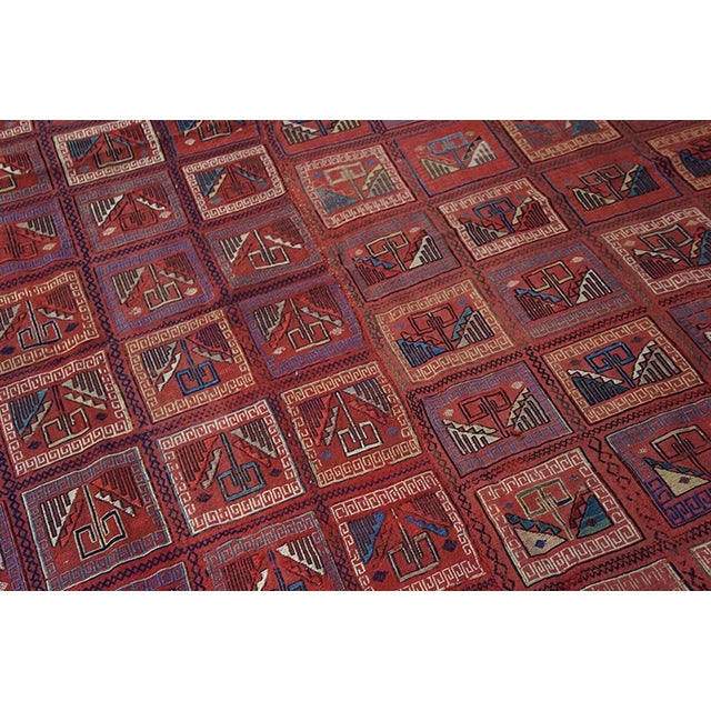 1870s Red Geometric Antique Caucasian Verneh Flat-Weave Rug 5'8" X 6'4" Wool Carpet For Sale - Image 4 of 18