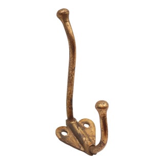 Vintage Brass Plated Steel Double Arm Wall Hook For Sale