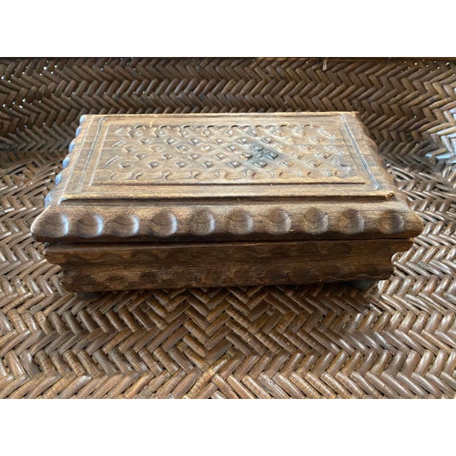 Rustic European Reuge Vintage Swiss Large Carved Walnut Music Box For Sale - Image 3 of 11