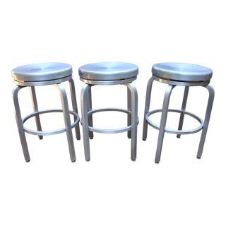 Vintage Mid-Century Aluminum Swivel Bar Stool - Set of 3 For Sale