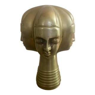 Mid-Century Modern Asian Perpetual Face Brass Buddha Sculpture For Sale