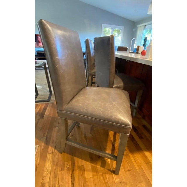 Wood Restoration Hardware Hudson Parsons Leather Counter Stools - Set of 4 For Sale - Image 7 of 9
