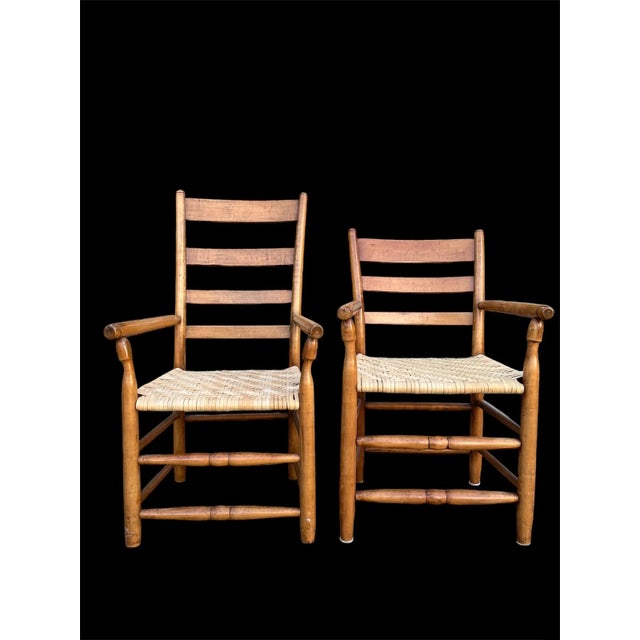 Antique Extremely Rare “Mom and Pop” Chairs, Birdseye Maple, Ladder-back with woven split oak seats (per my purchase...