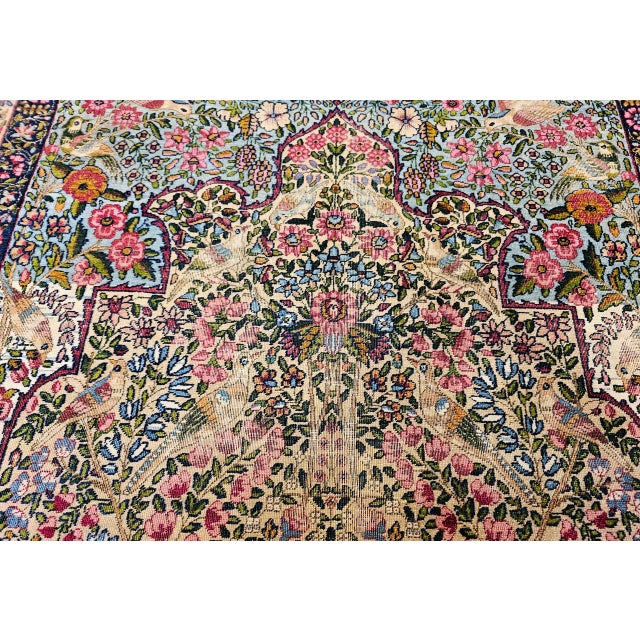 Antique Persian Kerman Lavar Rug, Hand-Knotted Wool, Tree of Life Pattern, Ivory & Turquoise, 5x8 For Sale - Image 13 of 14