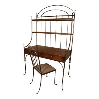 1990s Vintage Charleston Forge Wood and Wrought Iron Desk and Chair - Set of 2 For Sale