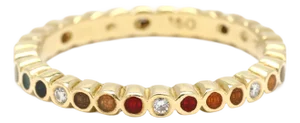 Diamond Enamel Multi-Color Band Ring, 18k Yellow Gold, Ring Size 6.75