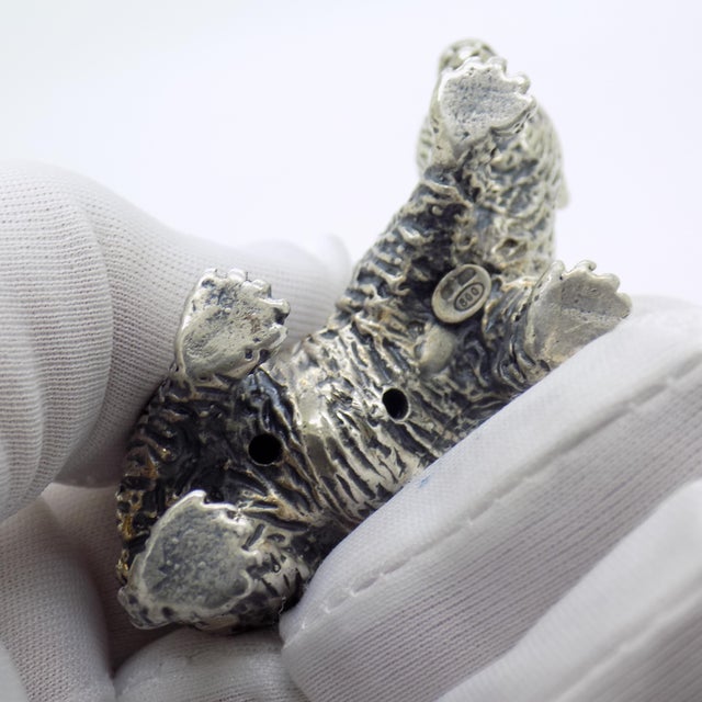 Metal Vintage Italian Handmade Genuine Silver Large and Detailed Bear Figurine Sculpture Miniature For Sale - Image 7 of 11
