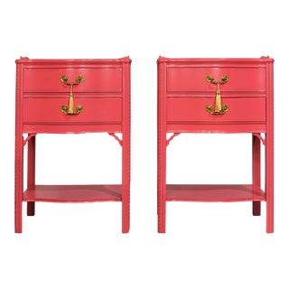Mid Century Traditional Mahogany Nightstands in Pink by Wabash of Indiana a Pair - Newly Painted For Sale