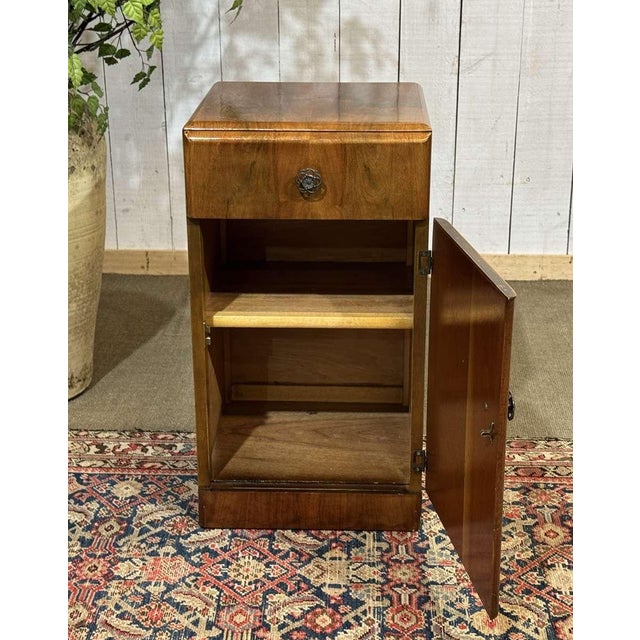 Art Deco English Bedside Table in Walnut, 1950s For Sale - Image 9 of 10